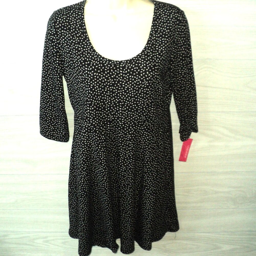Xhilaration Dress Women's Size L Black Dot Above Knee 3/4 Length Sleeves NEW